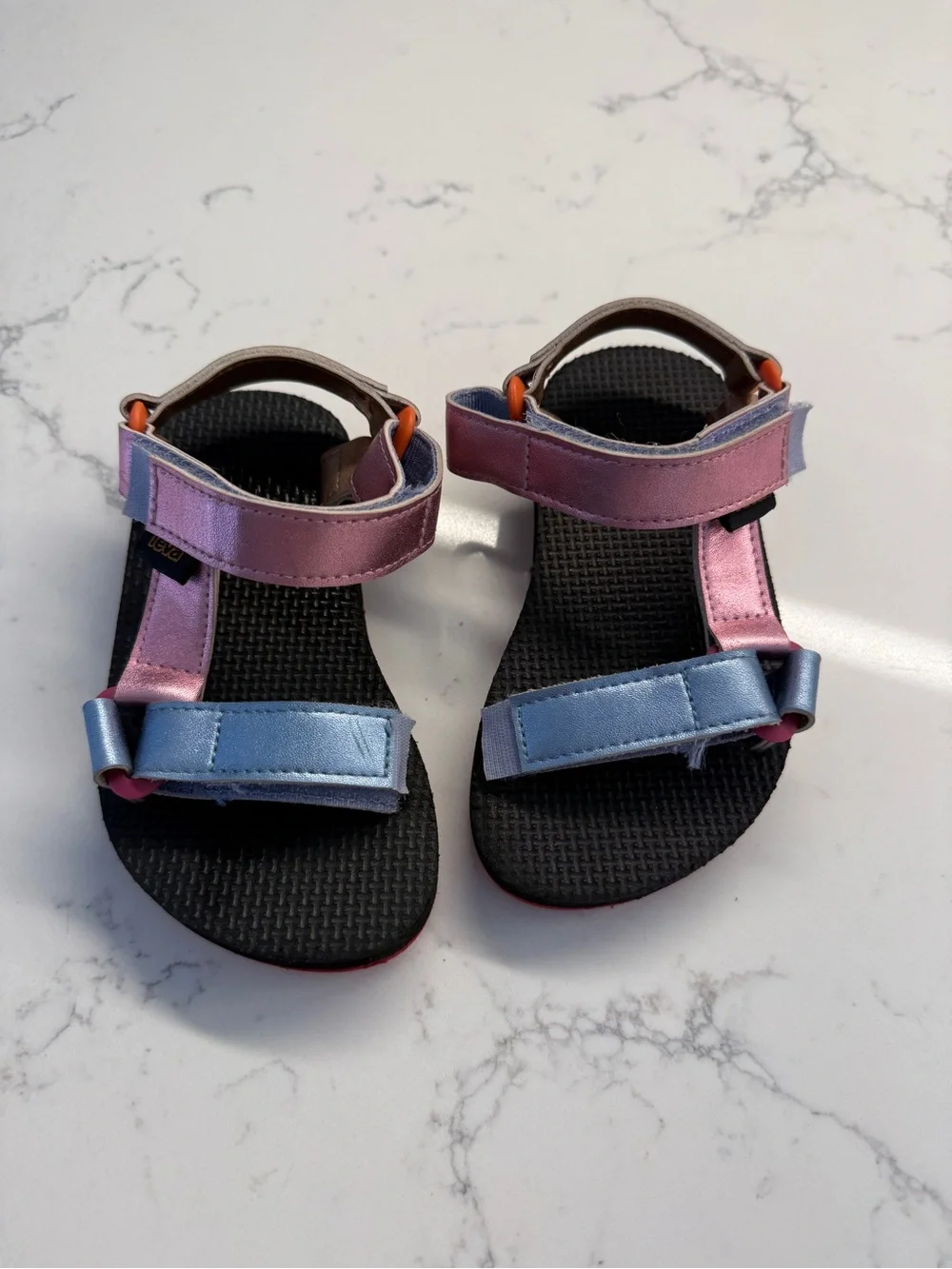 Toddler girl Metallic Pink and Blue Teva Sandals size 8